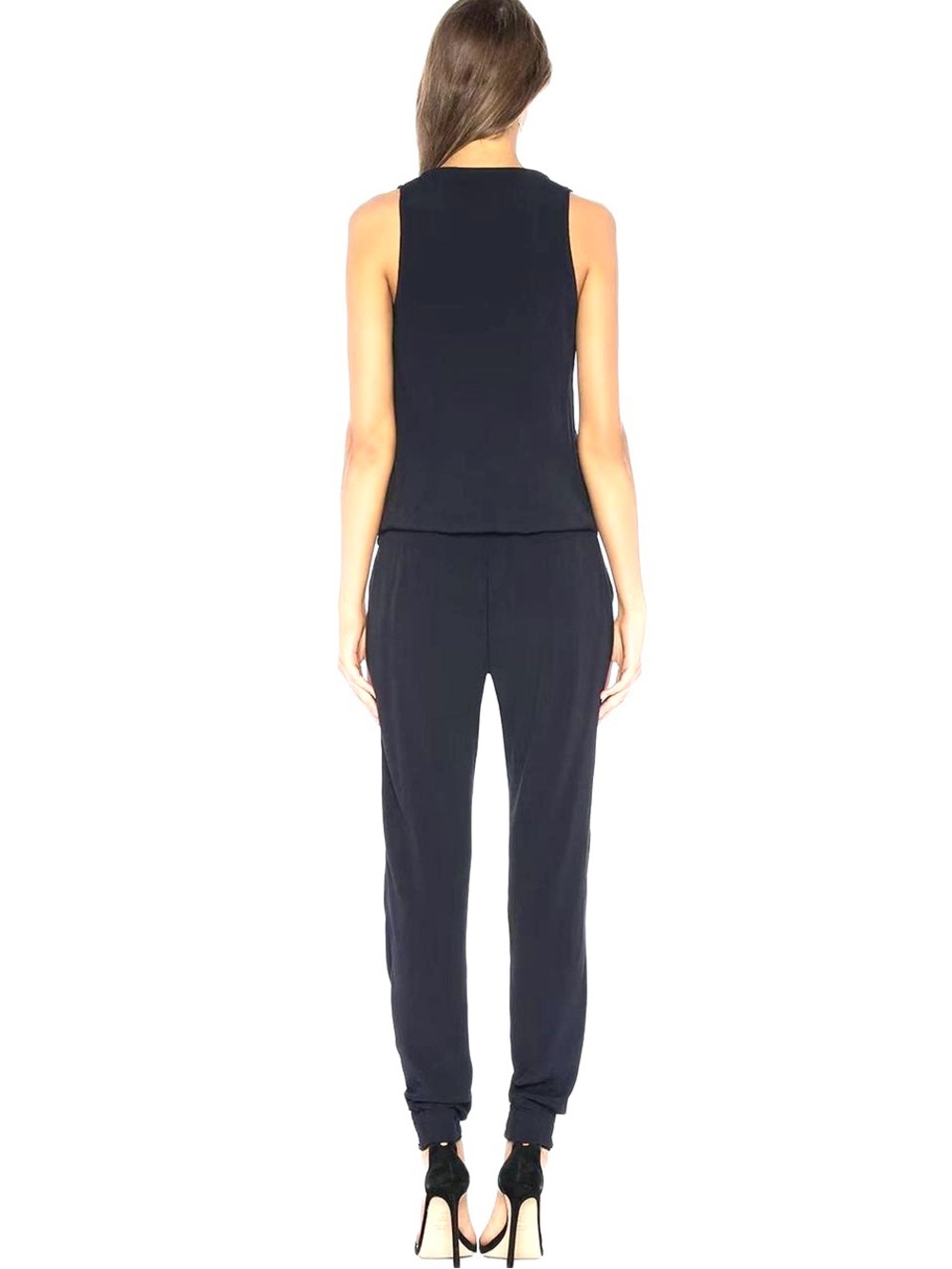Monrow Crepe Black Sleeveless Zip-Front Jumpsuit Size Small - Picture 9 of 9